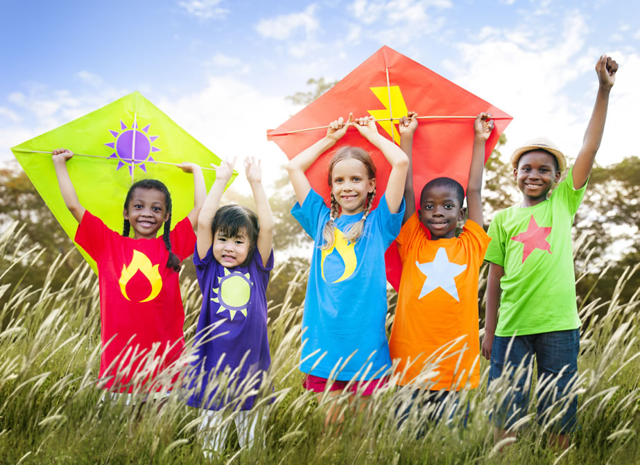 Healthy children playing in a field